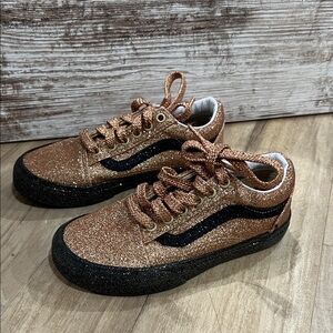 Vans Kids Sparkly Glitter Gold and Black Sneakers